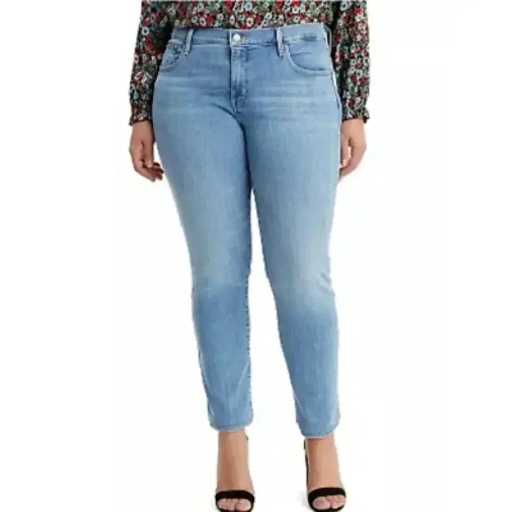 Levis Strauss Signature Mid Rise Slim Jeans Light Wash Blue Skinny Cropped 16 L